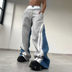 Black Color Block Striped Spliced Wide Leg Pants