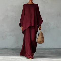 White Linen-Blend Oversized Top & Wide-Leg Pants Set