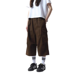 Elastic Waist Multi-Pocket Spliced Cargo Cropped Casual Pants