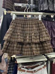 Plaid Tiered Ruffle Mini Skirt