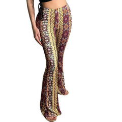 Vintage Ethnic Print High Waist Stretch Flared Casual Pants