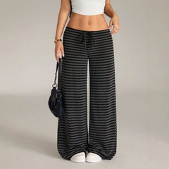 Striped Drawstring Wide Leg Casual Pants
