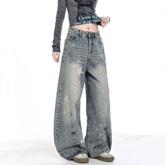 High Waist Star Print Wide Leg Jeans