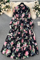 Chiffon Long Sleeve Floral Maxi Dress
