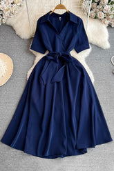 V-Neck Short Sleeve Strappy A-line Maxi Dress