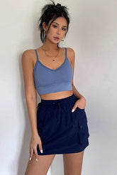 Drawstring Elastic Waist Shorts Skirt