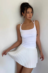 Solid Ribbed Pleated Flared Hem Skirt