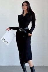 Buttons Knit Long Sleeve Maxi Dress