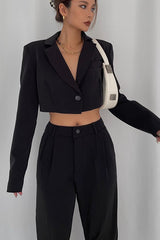 Single Button Lapel Neck Crop Blazer