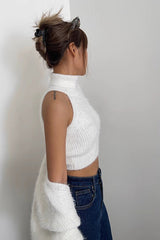 Rib-knit Shawl Jacet & Mock Neck Vest Two Piece Set