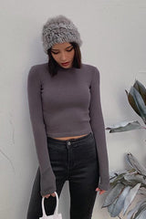Ribbed Long Sleeve Fitted Tops Shirt