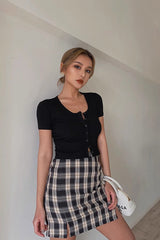 Ribbed Buttoned Front Crop Tank Top Shirt