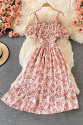 Off Shoulder Floral Short Sleeve Maxi Dress