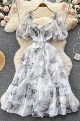 Print Short Sleeve Strappy Maxi Dress