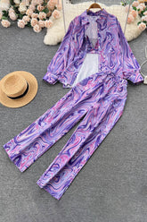 Shirt Tops Vest Tank Pants Trousers Set Three-Piece
