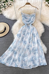Strap Floral Chiffon Beach Maxi Dress