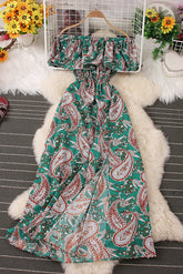Short Sleeve Ruffle Strapless Maxi Dress