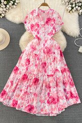 Floral A-Line Short Sleeve Maxi Dress