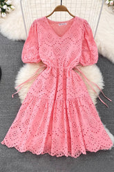 V-Neck Short Sleeve Hollow Strappy Maxi Dress