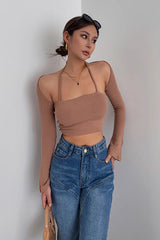 Long Sleeve Ribbed Fitted Tops Shirt