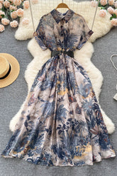 Short Sleeve Print Maxi Dress