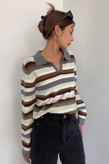 Striped Print Long Sleeve Sweatshirt Tops