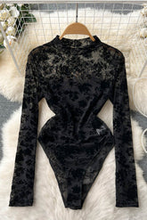 Lace Embroidery Long Sleeve Bodysuits