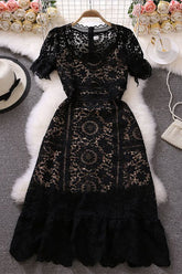 Lace Hollow Short Sleeve Maxi Dress