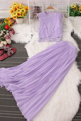 Sleeveless Lace Vest Tank Top Ruffle Skirt Set Two-Piece