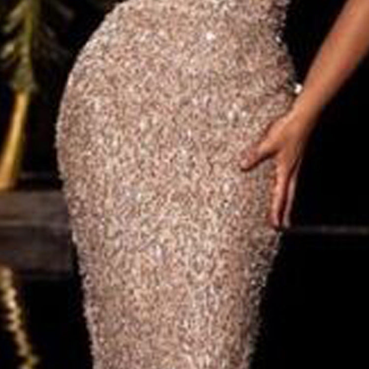 Deep V-Neck Slim Fit Lace Slit Gown Dress