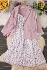 Floral Strap Maxi Dress Coat Set Two-Piece
