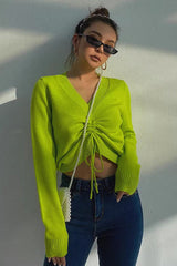 Vintage Drawstring V Neck Sweater