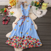 Flower Print Sleeveless Strappy Maxi Dress