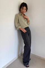 High Waist Buckle Detail Straight Leg Jeans