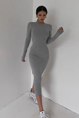 Crew Neck Long Sleeve Bodycon Dress