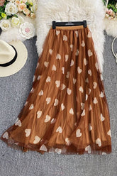 Heart Print Gauze A-Line Skirt