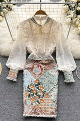 Lace Embroidery Long Sleeve Dress
