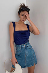 Pleated Scoop Neck Crop Tank Tops