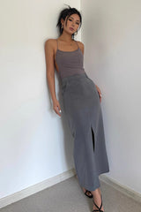 Solid A-Line Low Rise Split Hem Skirt