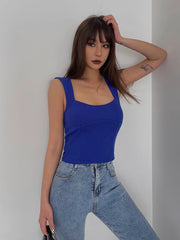 Fitted Sleeveless Scoop Neck Ribbed Tank Tops
