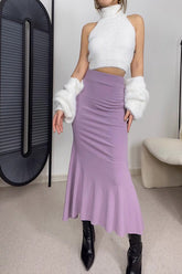 Solid Pleated Flared Hem Skirt