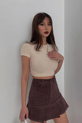 Crew Neck Ribbed Tank Tops Fitted Backless Shirts