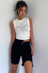 Sleeveless Letter Print Crop Tank Top Shirt