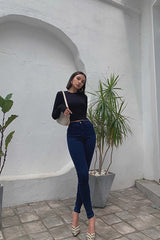 Nature High Waist Buckle Detail Fitted Jeans