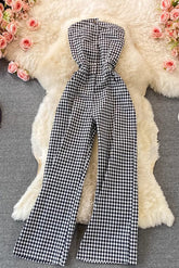 Strapless Sleeveless Plaid Romper Jumpsuit