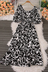 V-Neck Short Sleeve Ruffle Maxi Dress