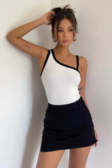 Split Side Belted Denim Skirt