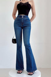 Retro High Waist Tight Buttons Flared Jeans