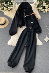 Casual Sport Hooded Zip Coat Strap Cami Crop Vest Tank Top Pants Trousers Sweatpants Set Three-Piece