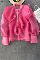 Lace Buttons Long Sleeve Shirt Top